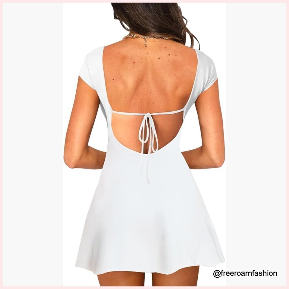 Square Neck Backless Mini Dress A-Line Cocktail Party Sundress Summer